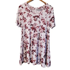 Seventeen Red Floral Scoop Neck Tunic Blouse M